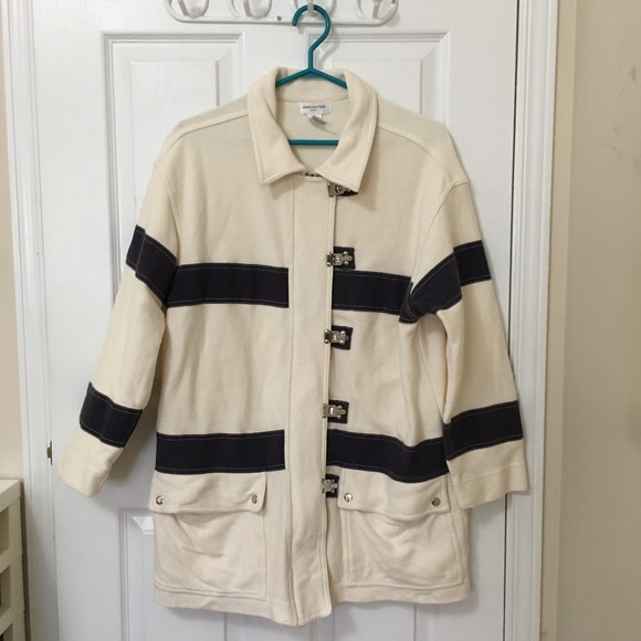 Vintage Jones New York Cream Navy Coat - Picture 1 of 2